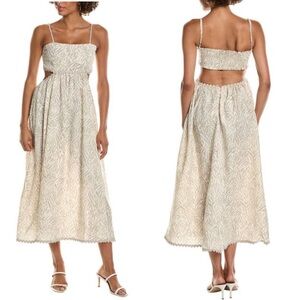 NWT Rachel Parcell Tan Zebra Animal Print Linen Blend Scallop Midi Dress 4